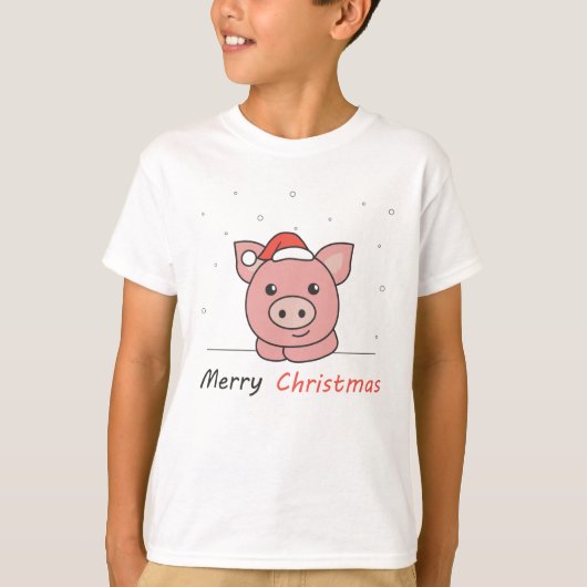 豚のクリスマス雪の冬動物の豚 Tシャツ (正面)