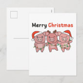 豚のクリスマス かわいい豚たち メリークリスマス シーズンポストカード (正面/裏面)
