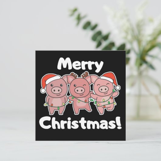 豚のクリスマス かわいい豚のメリークリスマス招待状 招待状 (スタンド正面)
