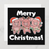 豚のクリスマス かわいい豚 メリークリスマス ご招待 招待状 (正面/裏面)