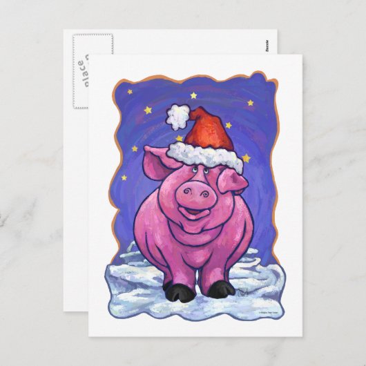 豚のクリスマス シーズンポストカード (正面/裏面)