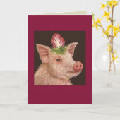 豚のグリーティングカードをうれしく思う カード (黄色い花)