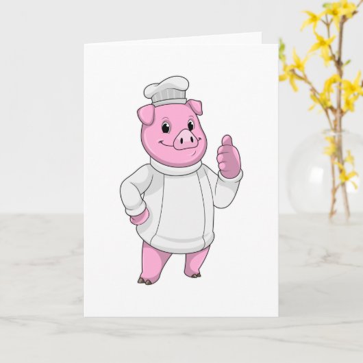 豚のコック、シェフの帽子をかぶる カード (黄色い花)