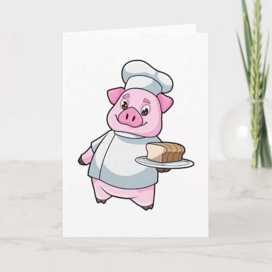 豚のシェフ　プレートとケーキ付き カード (正面)