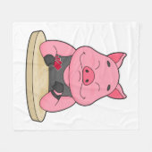 豚のトランプのポーカーとトランプのポーカーカード フリースブランケット (正面(横))