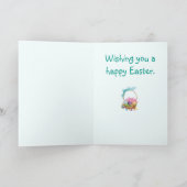 豚のハッピーイースターカード。豚、卵、イースターバスケット シーズンカード (内部)