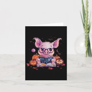 豚のハロウィン衣装　パンプキン魔術の本を読む カード