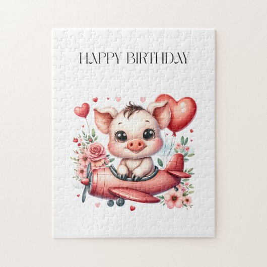 豚のパイロット お誕生日おめでとう ジグソーパズル (縦)