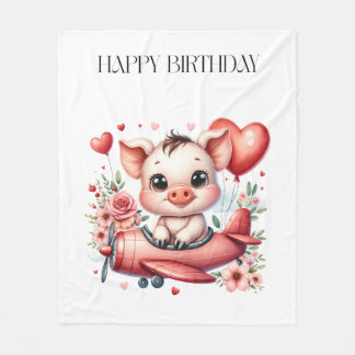 豚のパイロット お誕生日おめでとう フリースブランケット