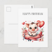 豚のパイロット お誕生日おめでとう ポストカード (正面/裏面)
