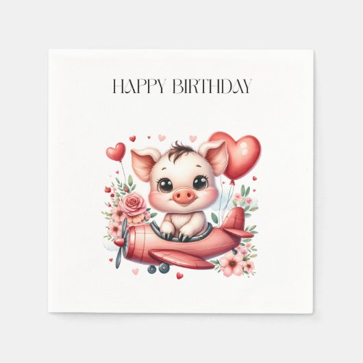 豚のパイロット お誕生日 スタンダードカクテルナプキン (正面)
