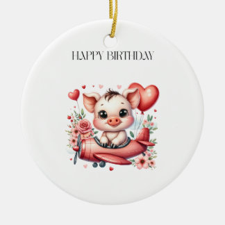 豚のパイロット お誕生日 セラミックオーナメント