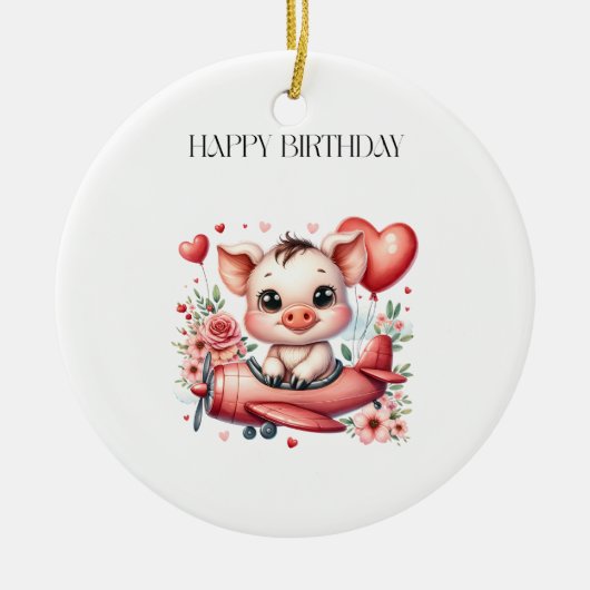 豚のパイロット お誕生日 セラミックオーナメント (正面)