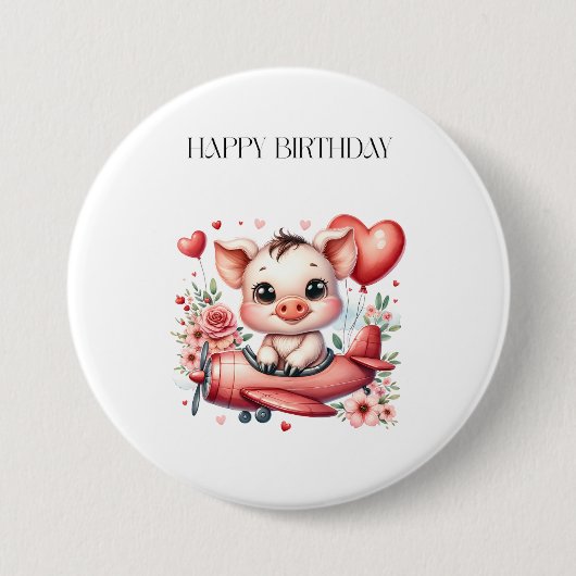 豚のパイロット お誕生日 缶バッジ (正面)