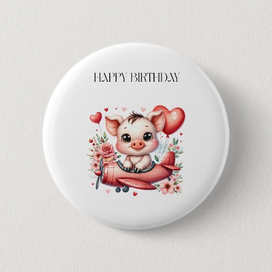 豚のパイロット お誕生日 缶バッジ (正面)