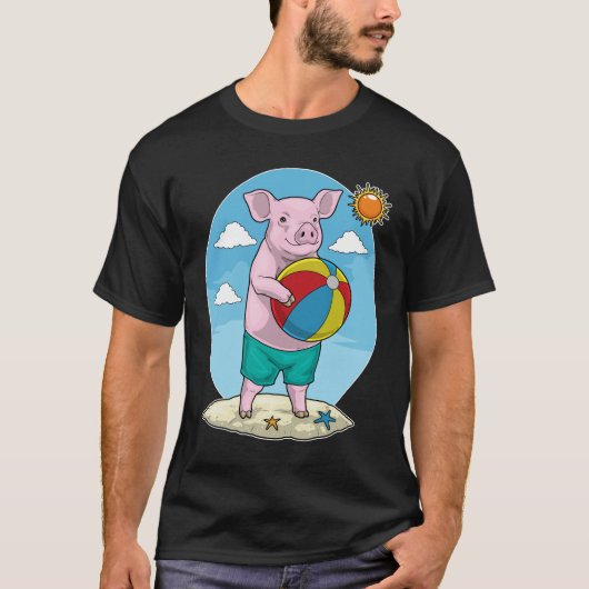 豚のビーチ 水球 夏季 Tシャツ (正面)