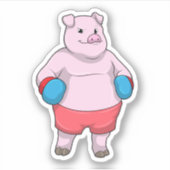 豚のボクシングでボクシング手袋 シール (正面)