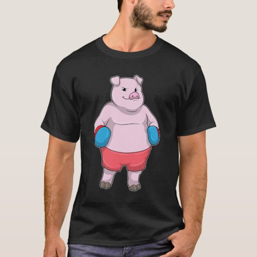 豚のボクシングでボクシング手袋 Tシャツ (正面)