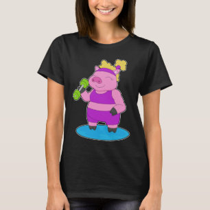 豚のボディビルダー ダンベル ボディビルディング Tシャツ