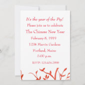 豚の中国の新年パーティー 赤 招待状 (裏面)