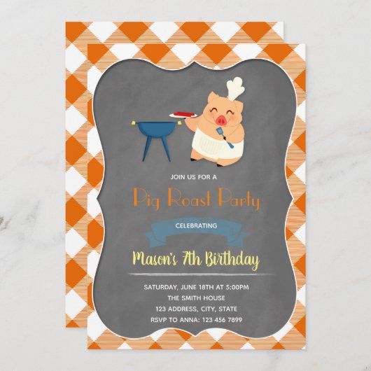 豚の丸焼きパーティー招待状 招待状 (正面/裏面)