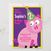 豚の動物の子供の誕生日パーティーの招待状 招待状 (正面)