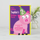 豚の動物の子供の誕生日パーティーの招待状 招待状 (スタンド正面)