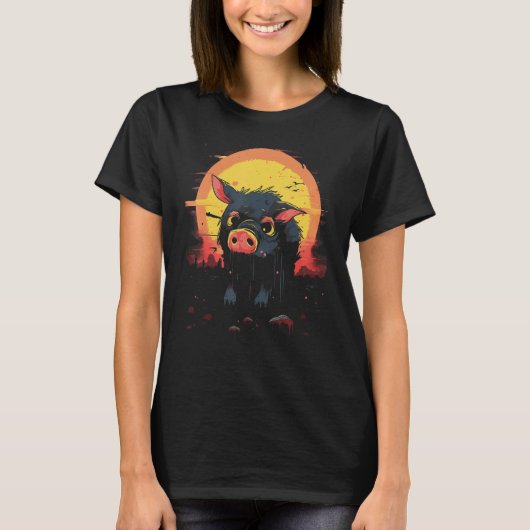 豚の動物レトロスタイルグラフィックティーズ男性へ女性 Tシャツ (正面)