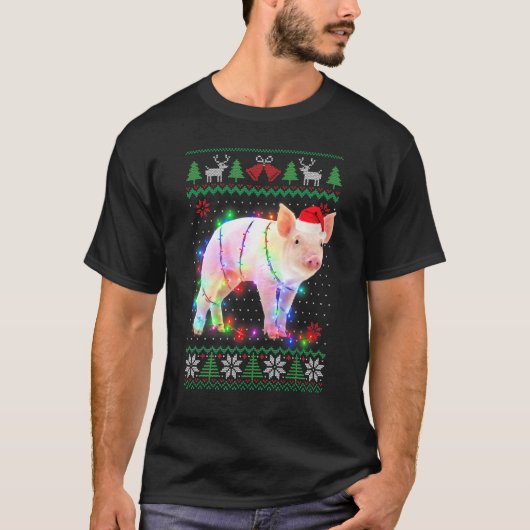 豚の動物醜いセーターのクリスマスパピー動物 Tシャツ (正面)