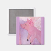 豚の四角飛んでいるい磁石をピンキー マグネット (正面/裏面)