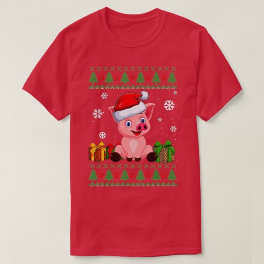 豚の愛おもしろい者かわいい豚サンタハット醜いクリスマス Tシャツ (デザイン正面)