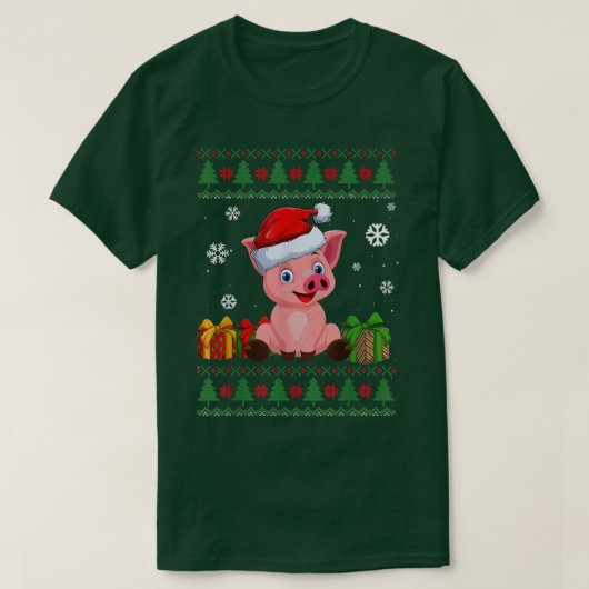 豚の愛おもしろい者かわいい豚サンタハット醜いクリスマス Tシャツ (デザイン正面)