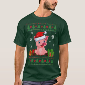 豚の愛おもしろい者かわいい豚サンタハット醜いクリスマス Tシャツ