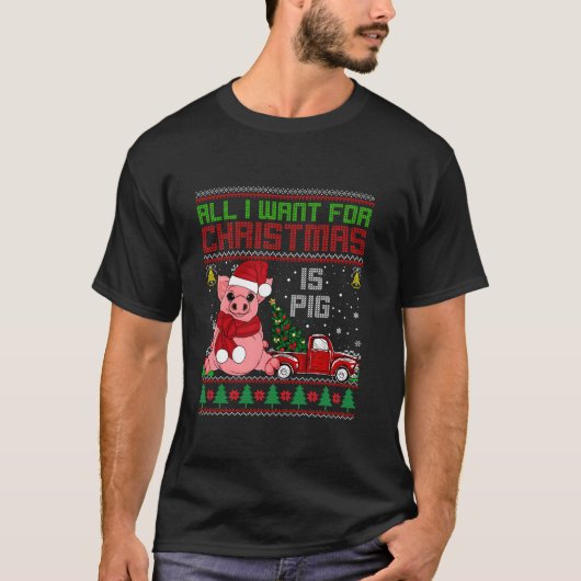 豚の愛おもしろい者かわいい豚サンタハット醜いクリスマス Tシャツ (正面)