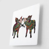 豚の愛 スクエア壁時計 (傾斜)