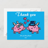 豚の新婦飛んでいるさんありがとう ポストカード (正面/裏面)
