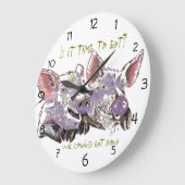 豚の水色とおもしろい幸せ ラージ壁時計 (傾斜)