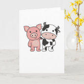 豚の牛の子豚かわいい家畜 カード (黄色い花)