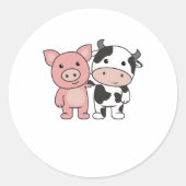 豚の牛の子豚かわいい家畜 ラウンドシール (正面)