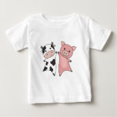 豚の牛の子豚かわいい農場動物Tシャツ ベビーTシャツ (正面)