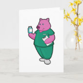 豚の看護師さん、薬持ってきたよ カード (黄色い花)