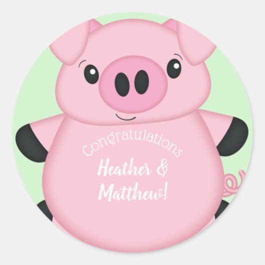 豚の緑の赤ちゃんシャワー ラウンドシール (正面)