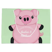 豚の緑の赤ちゃんシャワー ラージペーパーバッグ (裏面)