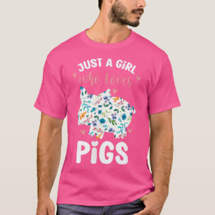 豚の花を愛する女の子L豚デザイン Tシャツ