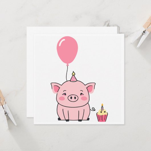 豚の誕生日カード カード (正面/裏面インサイチュ)