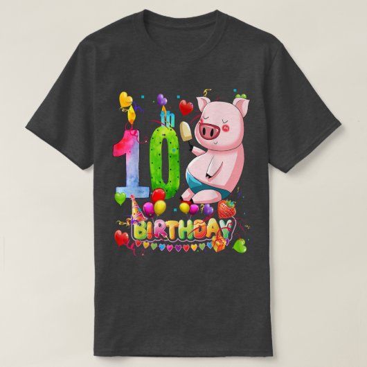 豚の誕生日パーティー10歳の男の子9th豚の誕生日 tシャツ (デザイン正面)