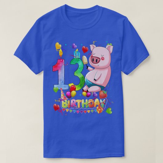 豚の誕生日パーティー13歳の男の子9th豚の誕生日 tシャツ (デザイン正面)