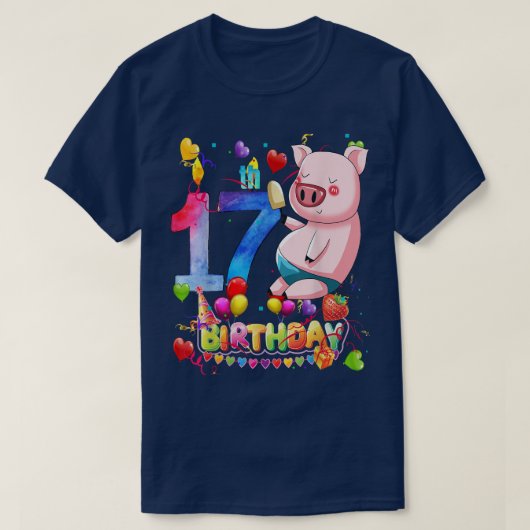 豚の誕生日パーティー17歳の男の子17番目の豚の誕生日 Tシャツ (デザイン正面)