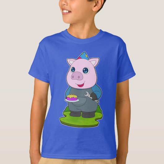 豚の誕生日メカニック Tシャツ (正面)