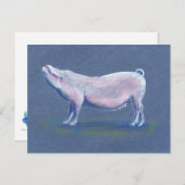 豚の豚の手描きアートハガキ ポストカード (正面/裏面)